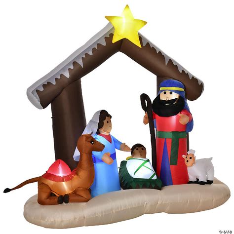 HOMCOM 6ft Christmas Inflatable Nativity Scene Outdoor Blow Up Yard Decoration with LED Light ...