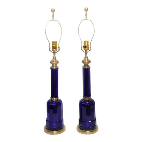 Pair of Vintage Cobalt Blue Murano Glass Lamps For Sale at 1stdibs