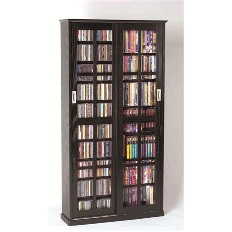 Leslie Dame Mission Multimedia DVD/CD Storage Cabinet with Sliding Glass Doors-Finish:Black ...