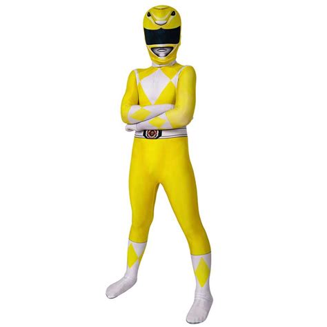 Kids Power Rangers Costume Yellow Ranger Cosplay Suit Zentai Jumpsuit ...