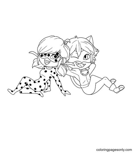 Ladybug And Cat Noir Kissing Coloring Pages