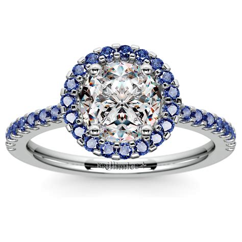 Diamond Engagement Ring With Sapphire Side Stones And Halo