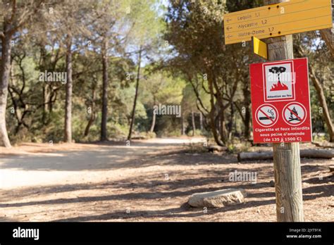 Forest fire prevention sign on Porquerolles Island, Var, France Stock ...