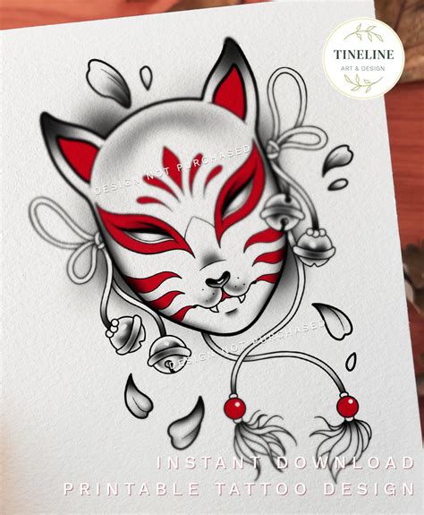 Tattoo Design Kitsune Mask Colored Printable Instant - Etsy