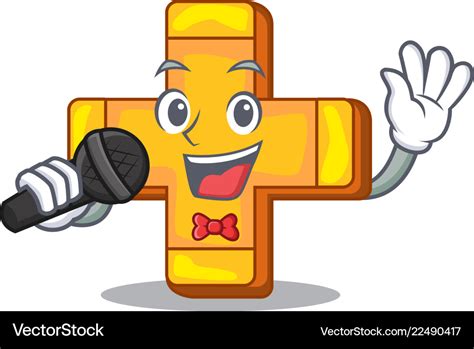 Singing retro plus sign addition symbol cartoon Vector Image