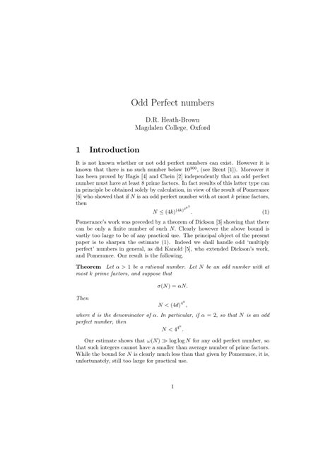 (PDF) Odd perfect numbers