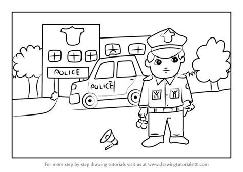 How to Draw Policeman outside Police Station Scene (Scenes) Step by ...