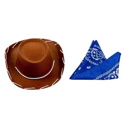 Brown Cowboy Hat with Blue Paisley Bandana for Kids Birthday Halloween Party Costume, Western ...