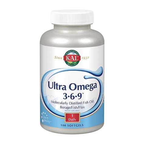 KAL Ultra Omega 3-6-9 1200mg | Fish Oil w/ Cold Pressed Flaxseed & Borage Oil | Skin, Hair ...