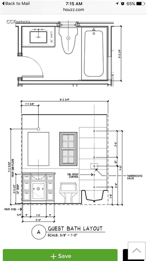 Great layout idea for standard 5'x8' bathroom plus elevation views | Small bathroom layout ...