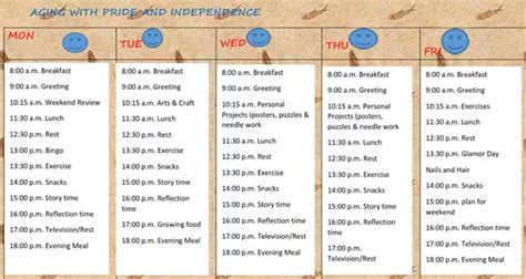 Activity Schedule - EEE Adult Day Care and Respite Care Center