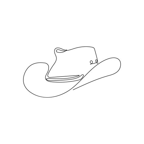 Continuous one single line drawing of Cowboy hat. Minimalist black linear headwear isolated on ...