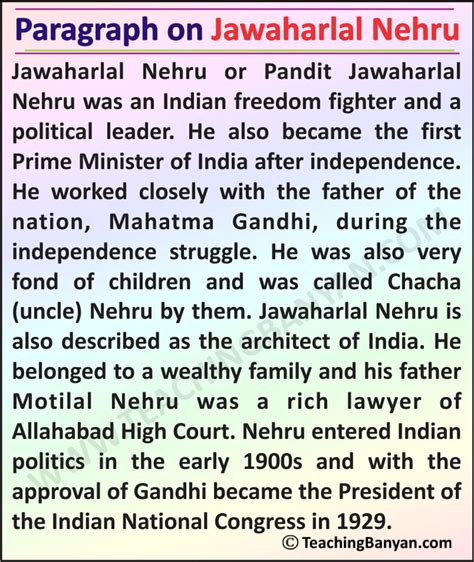 Short and Long Paragraph on Jawaharlal Nehru for Students