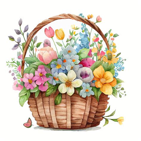 Cute watercolor basket with spring flowers 17398928 Vector Art at Vecteezy