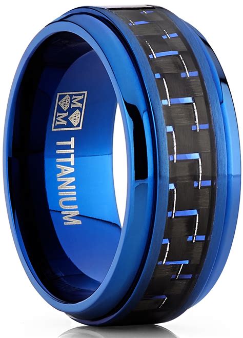 RingWright Co. - Men's Blue Titanium Wedding Bands Ring With Black and Blue Carbon Fiber Inlay ...