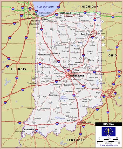 Image detail for -Indiana Highway and Road Map (raster image version) - World Sites ... | Road ...