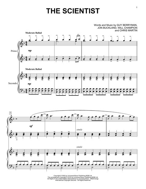 The Scientist by Coldplay Sheet Music for Piano Duet at Sheet Music Direct