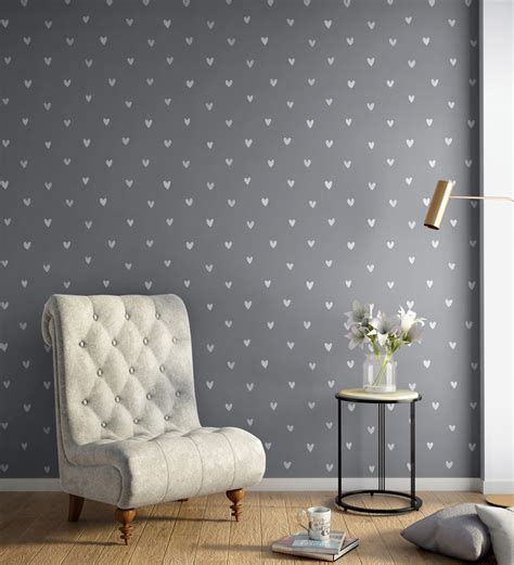 Buy White, Grey Happy Hearts Wallpaper Nilaya Wall Coverings by Asian ...