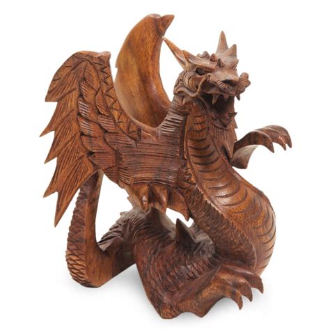 Wood statuette, 'Winged Dragon' | Dragon sculpture, Carved wood sculpture, Wood sculpture