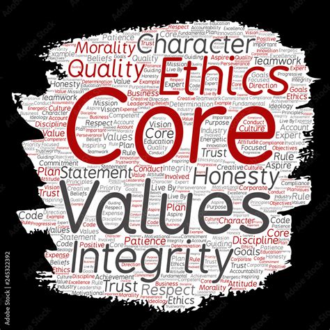 Vector conceptual core values integrity ethics paint brush paper concept word cloud isolated ...