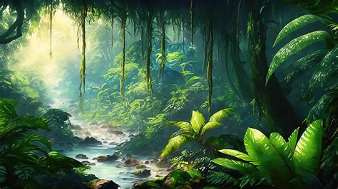 Fantasy Rain Forest Background, Forest, Green, Trees Background Image ...