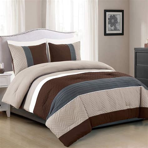 3 Piece Modern Design Queen Comforter Set. Multicolor Grey/Coffee Brown/Beige Taupe Color All ...