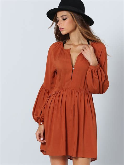 Brown Long Sleeve Pleated Dress | MakeMeChic.COM | Fashion clothes women, Clothes, Gorgeous dresses