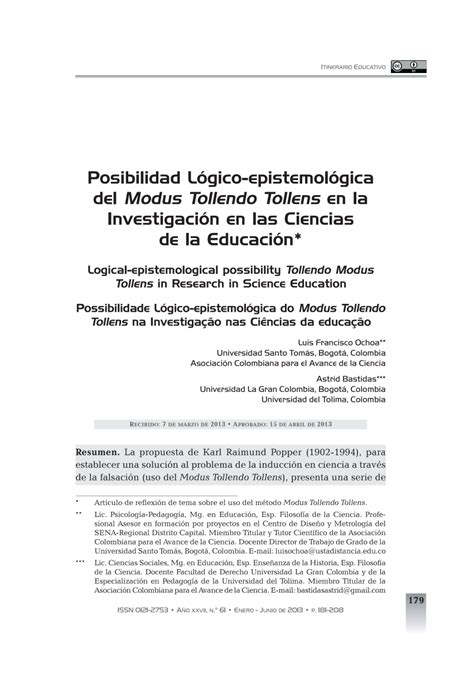 (PDF) Posibilidad Lógico-epistemológica del Modus Tollendo Tollens en ...