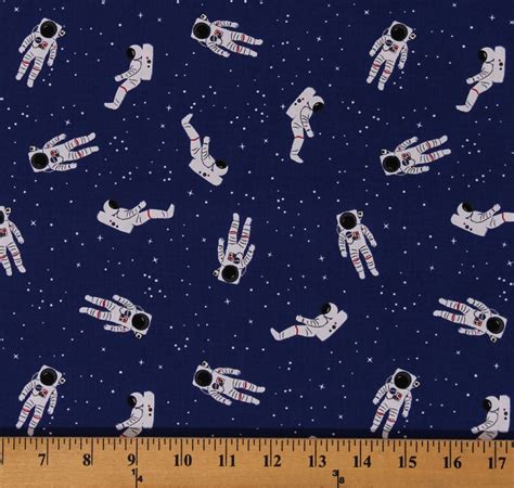 Cotton Astronauts Stars Outer Space Spaceflight Out of This World With NASA Blue Cotton Fabric ...