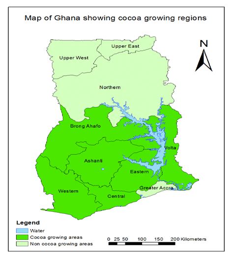 Map of Ghana showing the cocoa producing regions Source; Lartey (2013) | Download Scientific Diagram