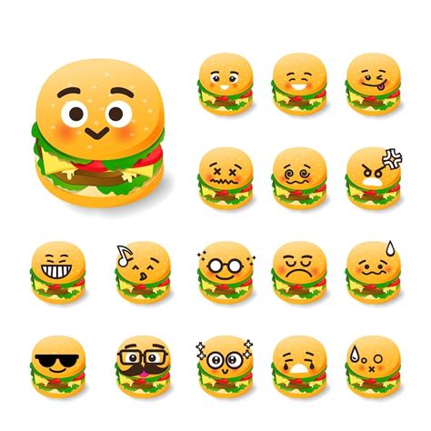 Premium Vector | Emoticon burger cartoon set