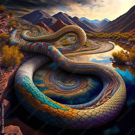 Rainbow serpent Australian Aboriginal dreamtime creation of Australia, its mountains rivers ...