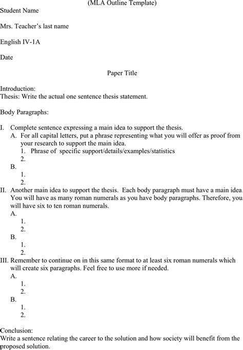 Free MLA Outline Template - PDF | 8KB | 1 Page(s)