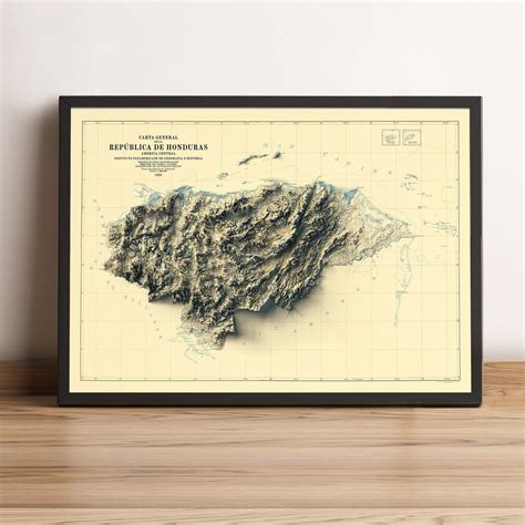 Honduras Map Honduras 2D Relief Map Honduras Vintage Map - Etsy