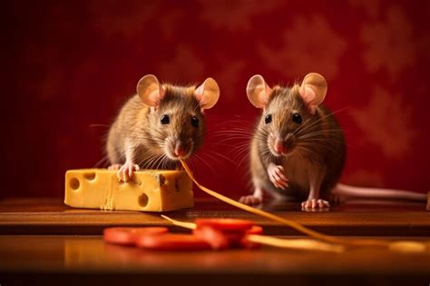 Premium AI Image | Two rats eating a piece of cheese