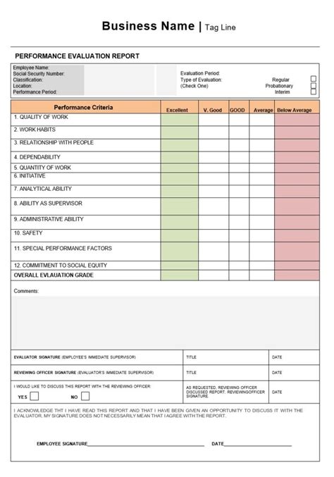 Performance Evaluation Report Sample → Free Report Examples