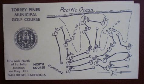 Vintage Golf Scorecard Torrey Pines Municipal Course San Diego yellow score card