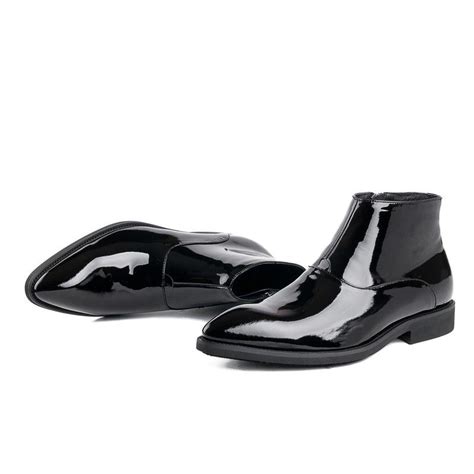 Fashion Black Shiny Dress Shoes Mens Ankle Boots Pantent Leather Boots ...