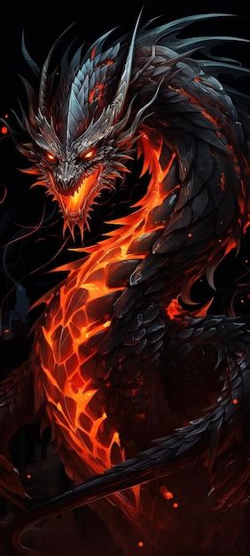 Premium AI Image | A black dragon with flames