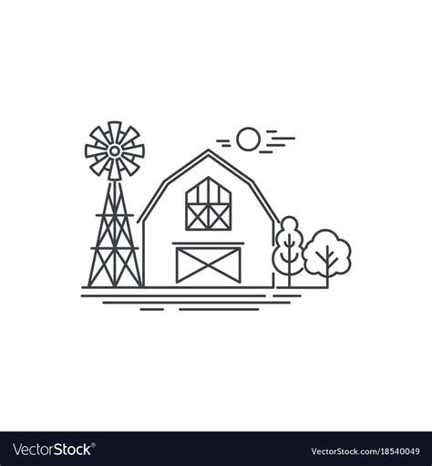 Farm barn line icon outline of horse Royalty Free Vector