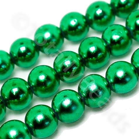 Metallic Glass Beads Round 8mm - Green | Craft, hobby & jewellery supplies | Totally Beads