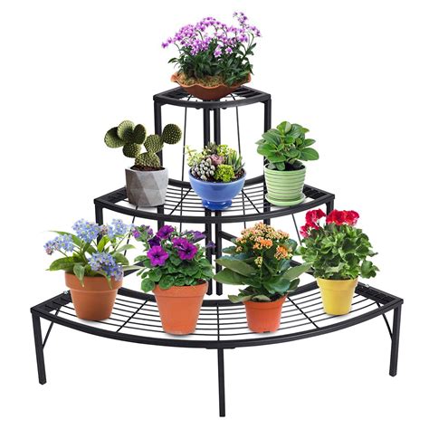 DOEWORKS 3 Tier Plant Stand Flower Pot Rack Quarter Round Plant Corner Shelf Planters Display ...