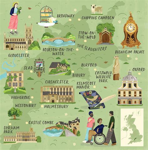 An illustrated map of the Cotswolds