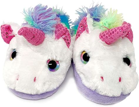 Amazon.com | Girls Unicorn Plush Home Slip-On Slippers, Bedroom Slippers (2/3, Rainbow Unicorn ...