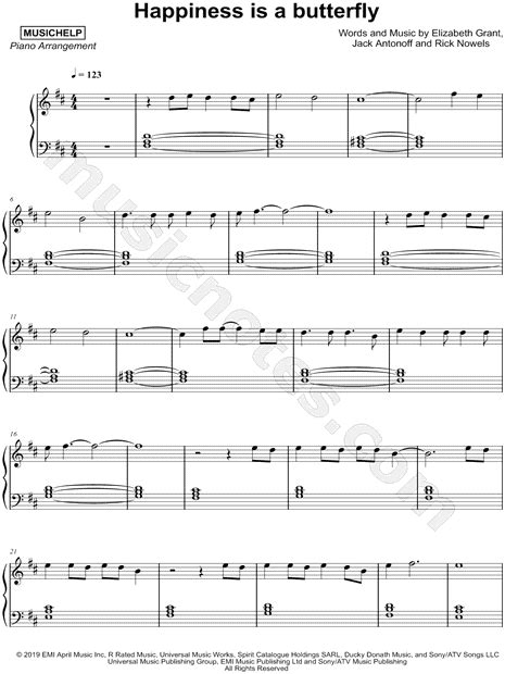 MUSICHELP "Happiness is a butterfly" Sheet Music (Piano Solo) in D Major - Download & Print ...