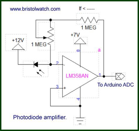 LM358 photodiode trans-impedance amplifier. | Electronic circuit design, Electronics circuit ...