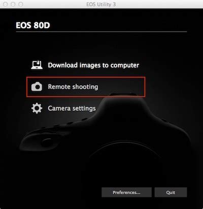 Shooting remotely with Canon EOS Utility software