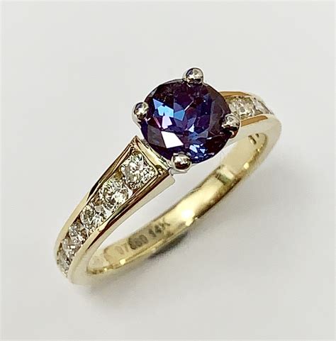 Lab Created Alexandrite & Diamond Ring 14KY - Forest of Jewels