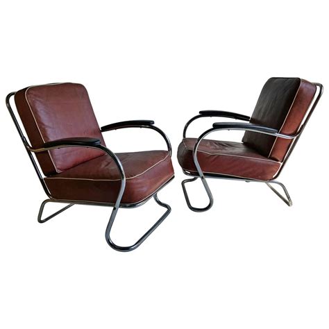 Pair of Art Deco Tubular Chrome Lounge Chairs, K E M Weber, Lloyd For Sale at 1stdibs