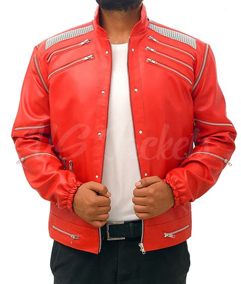 Michael Jackson Beat It Leather Jacket in Black, White and Red Color ...